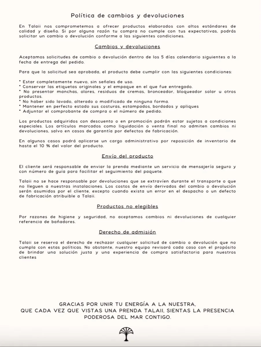 Política de cambios y devoluciones TALAII